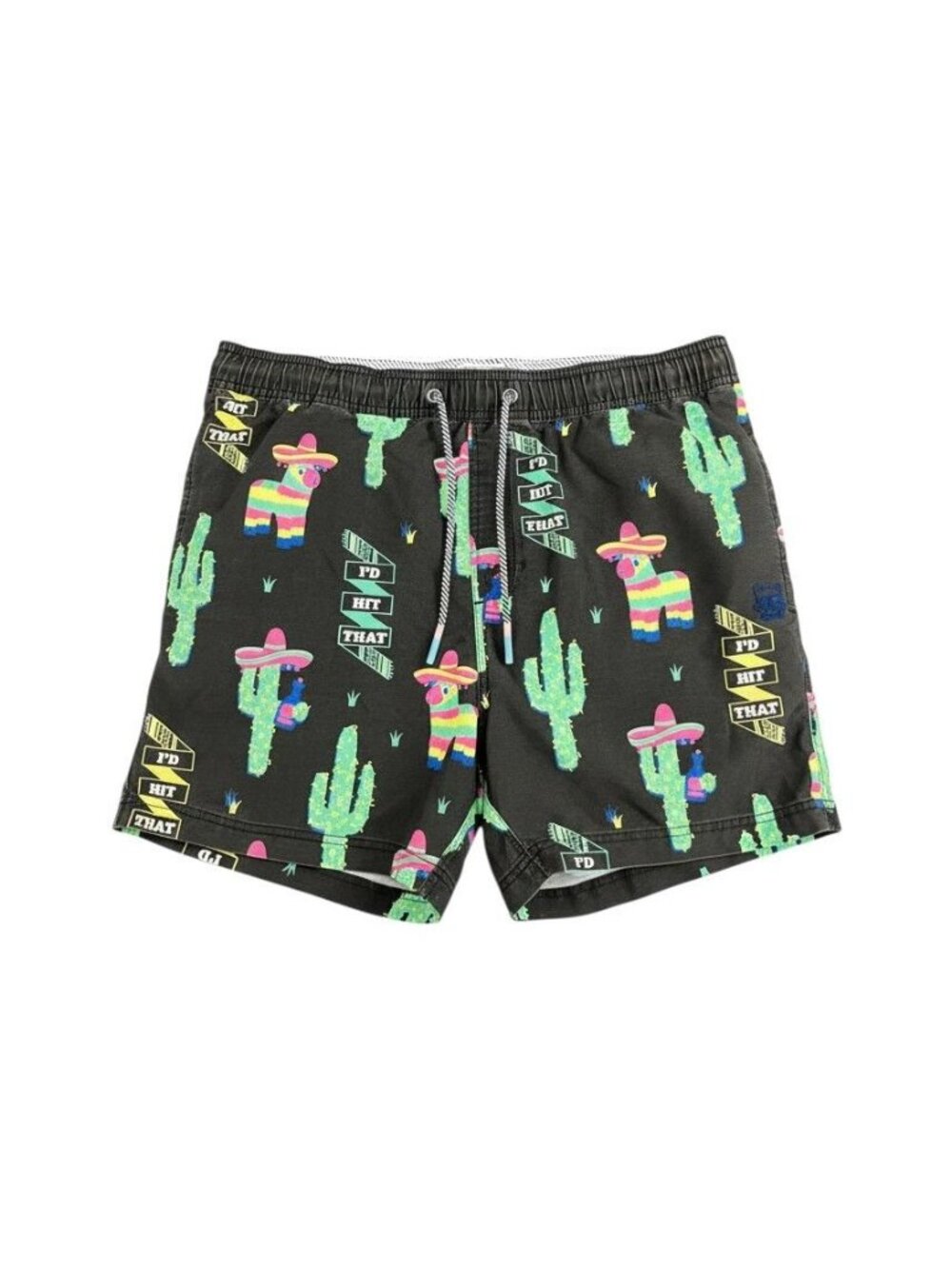 Party Pants Swim Trunks Mens X-Large Black Cactus & Piñata Pattern